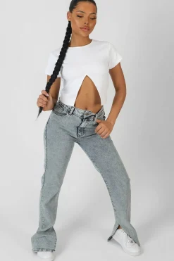 Public Desire Split Front Ribbed T-Shirt | Women Tops