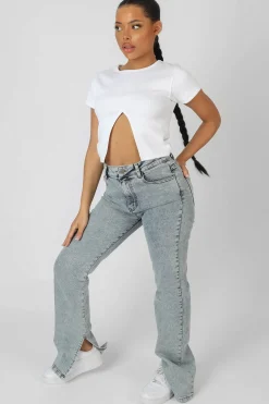 Public Desire Split Front Ribbed T-Shirt | Women Tops
