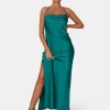 Public Desire Split Hem Cowl Neck Cross Back Maxi Dress Emerald Green | Women Dresses