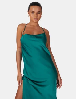 Public Desire Split Hem Cowl Neck Cross Back Maxi Dress Emerald Green | Women Dresses