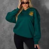 Public Desire Sports Club Embroidered Badge Oversized Rugby Sweatshirt Forest | Women Curve