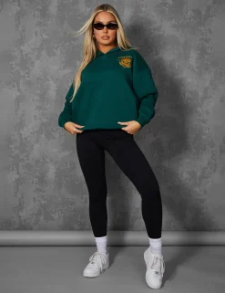 Public Desire Sports Club Embroidered Badge Oversized Rugby Sweatshirt Forest | Women Curve