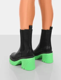 Public Desire Step Up Black Pu Platform Chunky Sole Heeled Ankle Boots | Women Chunky Boots