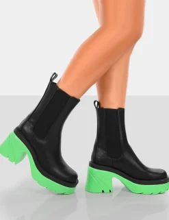 Public Desire Step Up Black Pu Platform Chunky Sole Heeled Ankle Boots | Women Chunky Boots