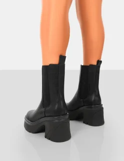 Public Desire Step Up Drench Pu Platform Chunky Sole Heeled Ankle Boots | Women Chunky Boots