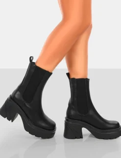 Public Desire Step Up Drench Pu Platform Chunky Sole Heeled Ankle Boots | Women Chunky Boots