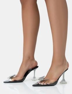 Public Desire Stormi Satin Butterfly Diamante Slingback Court Stiletto Heels | Women Court Heels