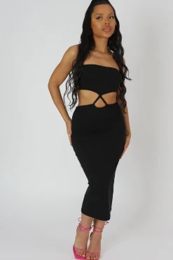 Public Desire Strapless Bandeau Cut Out Detail Midi Dress | Women Dresses