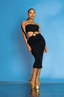Public Desire Strapless Bandeau Cut Out Detail Midi Dress | Women Dresses