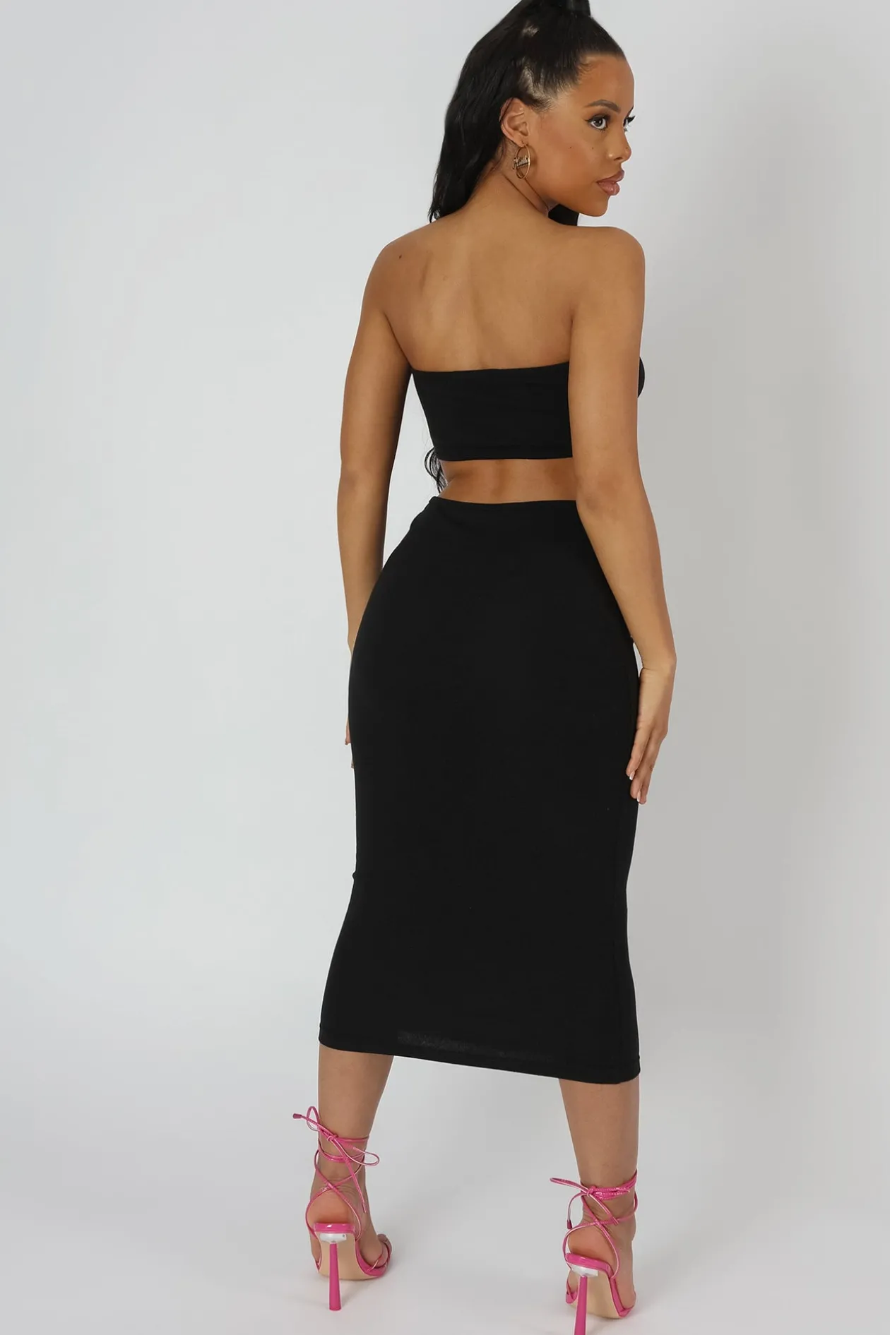 Public Desire Strapless Bandeau Cut Out Detail Midi Dress | Women Dresses