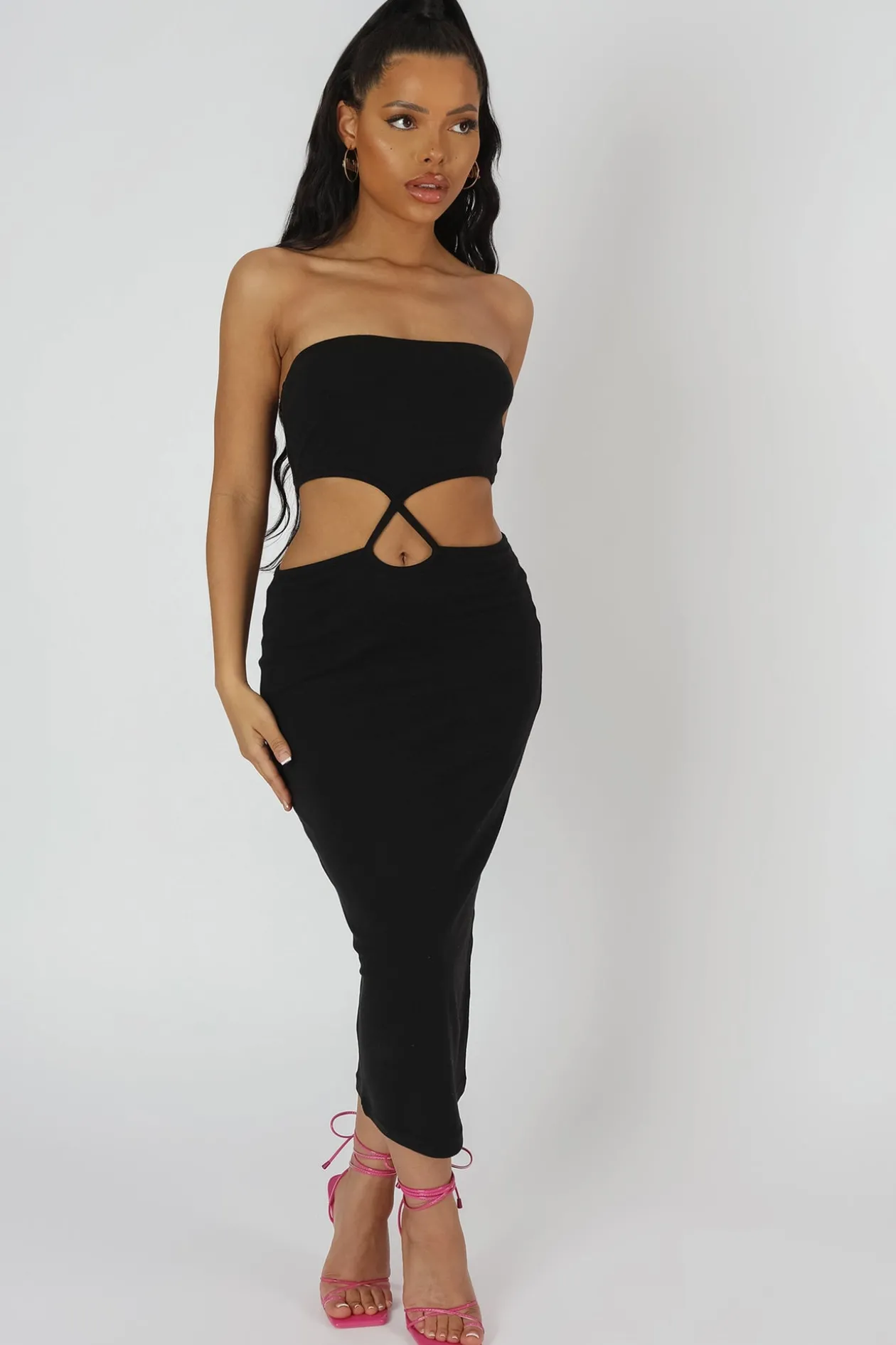 Public Desire Strapless Bandeau Cut Out Detail Midi Dress | Women Dresses