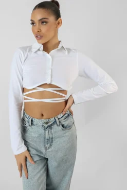 Public Desire Strappy Tie Waist Cropped Polo Shirt | Women Tops
