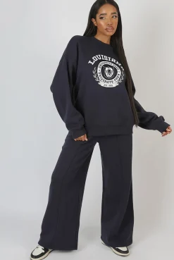 Public Desire Super Wide Leg Joggers Ink Blue | Women Jogger & Leggings