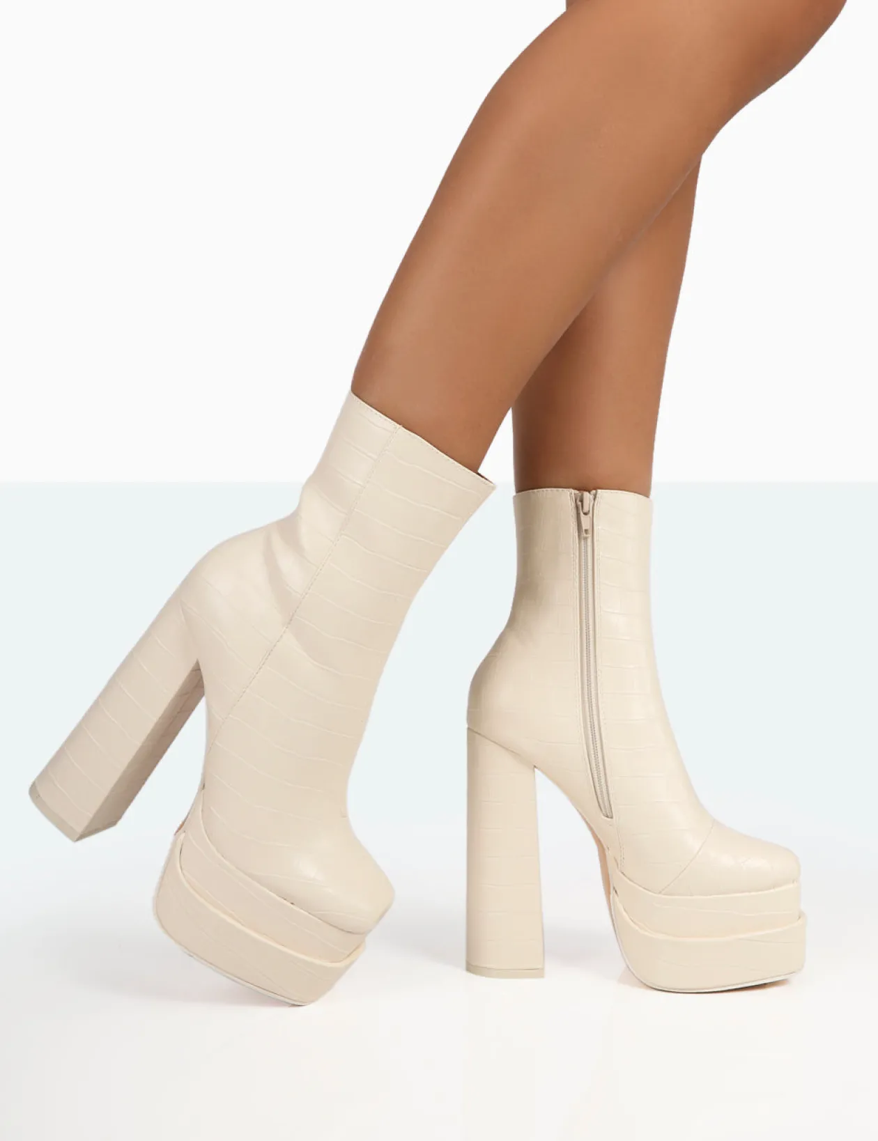 Public Desire Supine Patent Croc Chunky Heeled Platform Ankle Boots | Women Chunky Boots