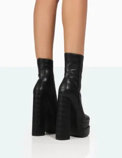 Public Desire Supine Patent Croc Chunky Heeled Platform Ankle Boots | Women Chunky Boots