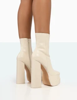 Public Desire Supine Patent Croc Chunky Heeled Platform Ankle Boots | Women Chunky Boots