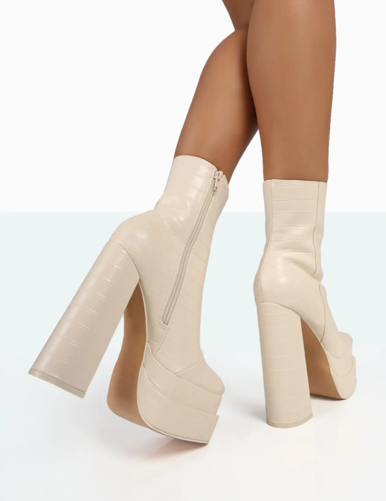 Public Desire Supine Patent Croc Chunky Heeled Platform Ankle Boots | Women Chunky Boots