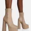 Public Desire Supine Pu Chunky Heeled Platform Ankle Boots | Women Chunky Boots