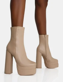 Public Desire Supine Pu Chunky Heeled Platform Ankle Boots | Women Chunky Boots
