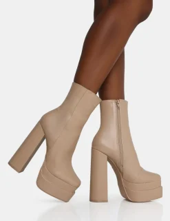 Public Desire Supine Pu Chunky Heeled Platform Ankle Boots | Women Chunky Boots