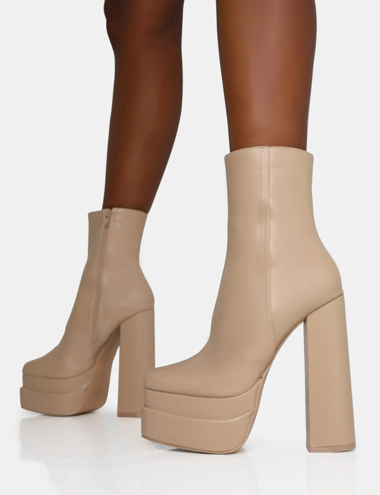 Public Desire Supine Pu Chunky Heeled Platform Ankle Boots | Women Chunky Boots