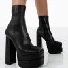 Public Desire Supine Pu Chunky Platform High Heeled Block Ankle Boots | Women Chunky Boots