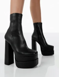 Public Desire Supine Pu Chunky Platform High Heeled Block Ankle Boots | Women Chunky Boots