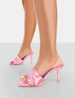 Public Desire Swirl Print Square Toe Heeled Mules | Women Square Toe Heels
