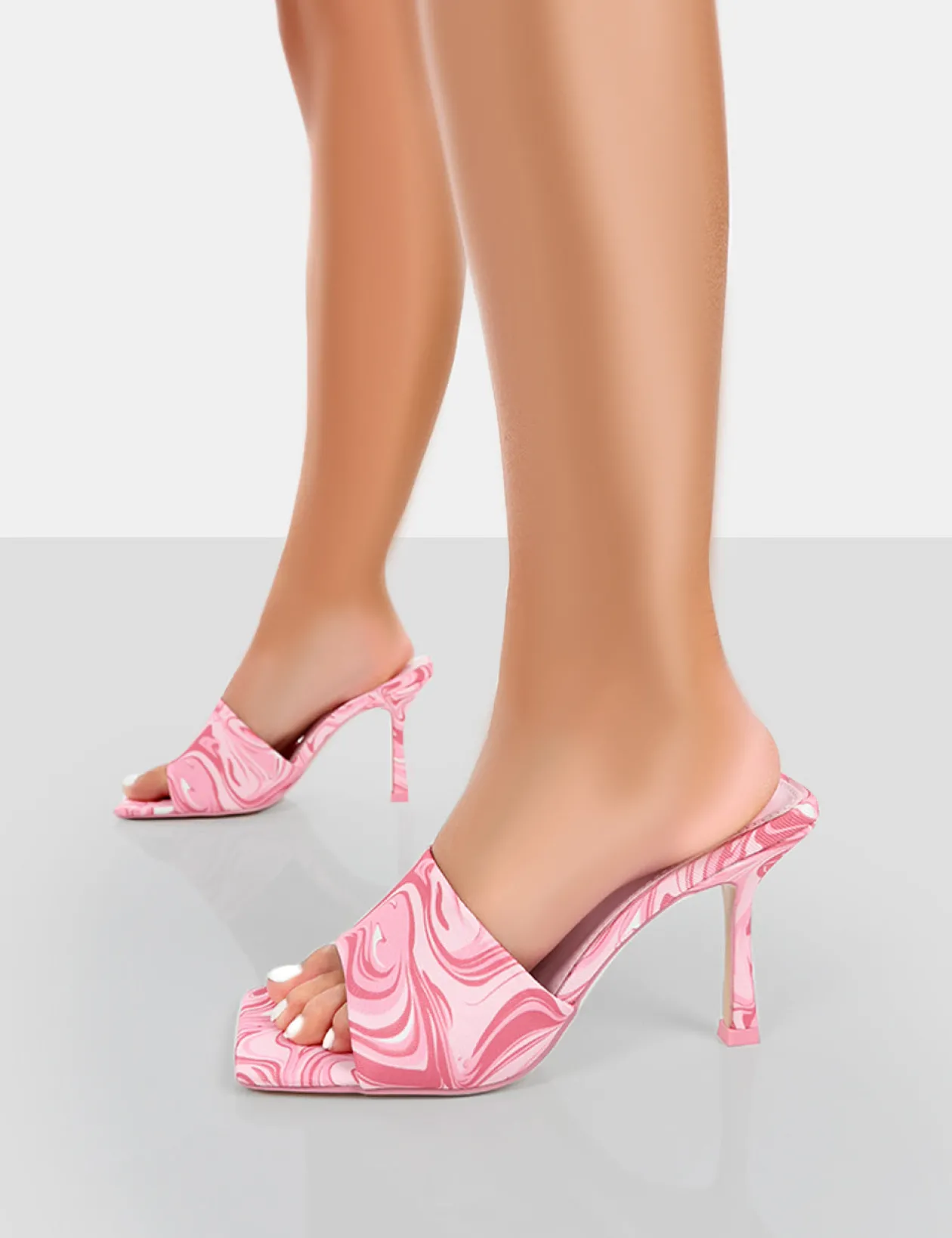 Public Desire Swirl Print Square Toe Heeled Mules | Women Square Toe Heels