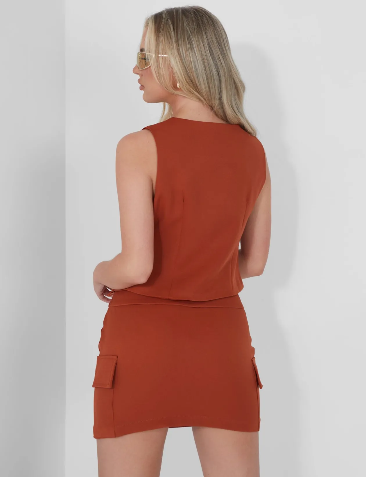 Public Desire Tailored Tie Front Detail Waistcoat Rust | Women Tops