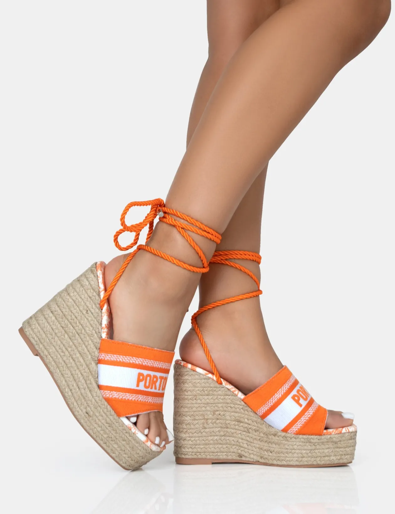 Public Desire Take Off Embroidered Portofino Lace Up Raffia Square Toe Wedge Heels | Women Wedges