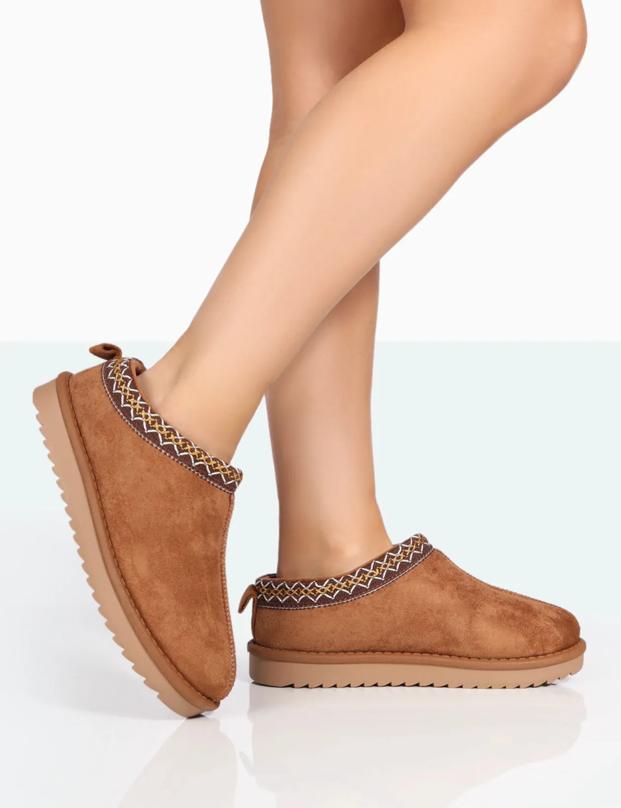 Public Desire Tamsin Faux Suede Embroidered Slipper Boots | Women Ultra Mini Boots
