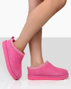 Public Desire Tamsin Faux Suede Embroidered Slipper Boots | Women Ultra Mini Boots