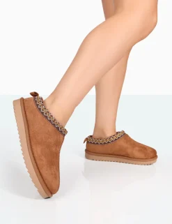 Public Desire Tamsin Faux Suede Embroidered Slipper Boots | Women Ultra Mini Boots