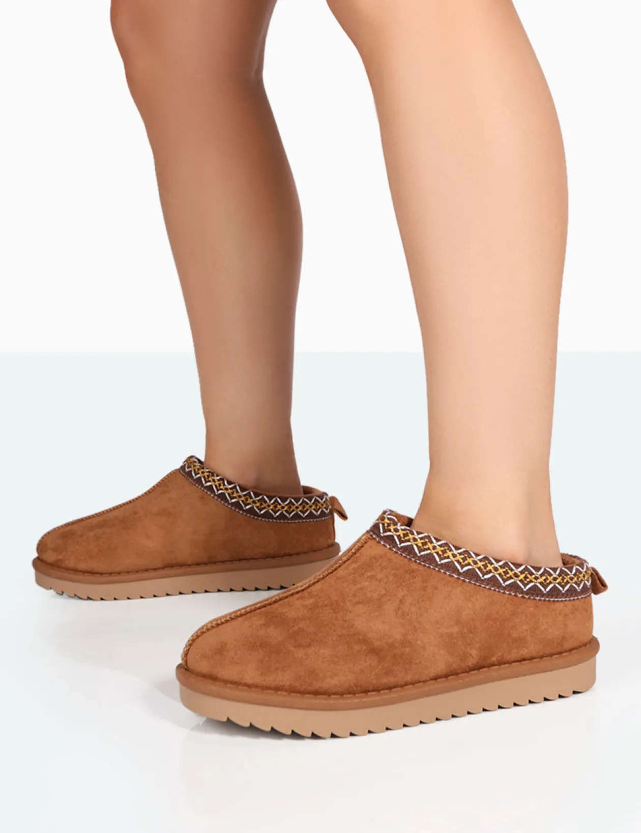 Public Desire Tamsin Faux Suede Embroidered Slipper Boots | Women Ultra Mini Boots