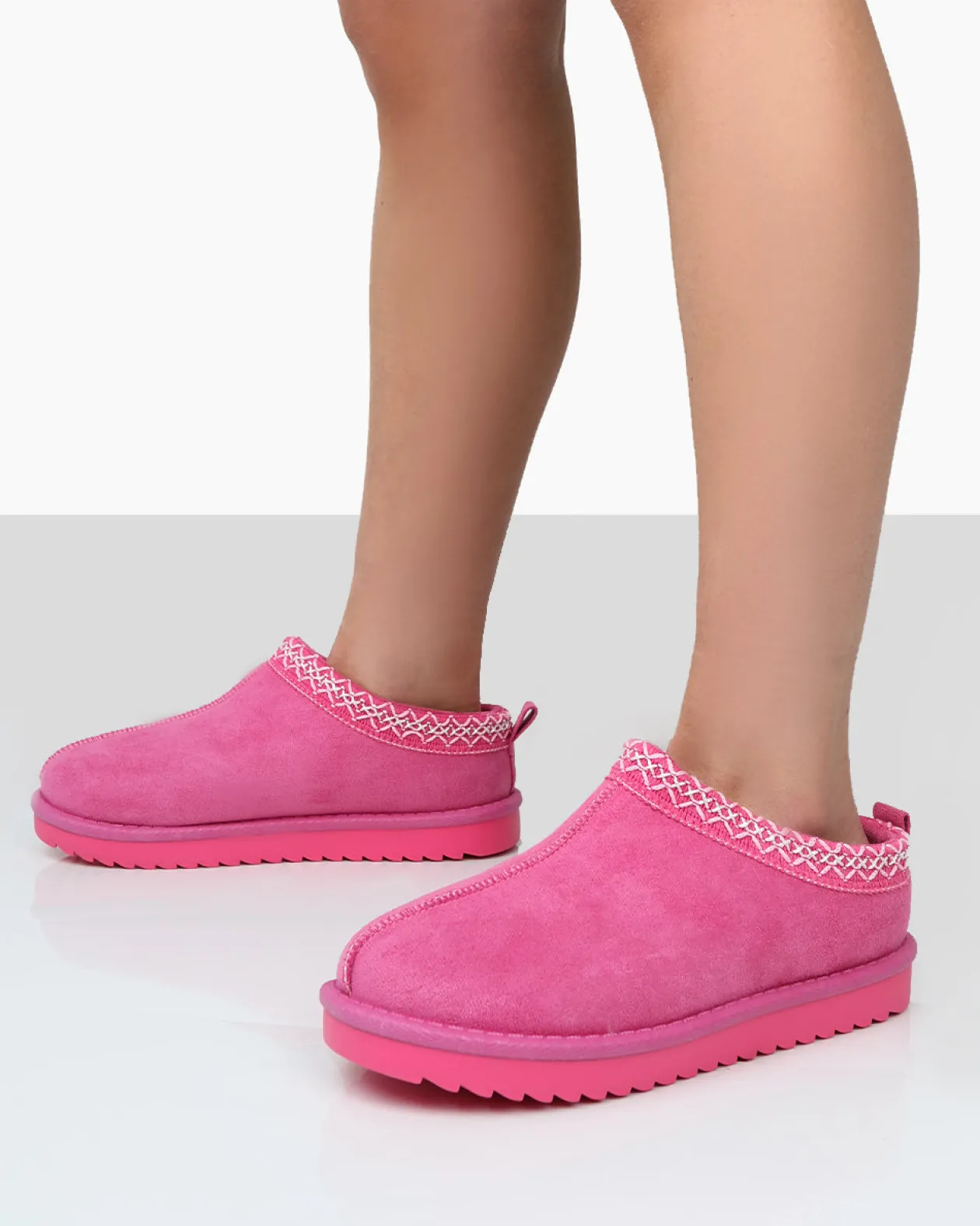Public Desire Tamsin Faux Suede Embroidered Slipper Boots | Women Ultra Mini Boots