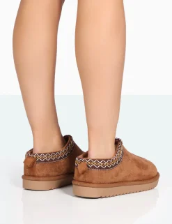 Public Desire Tamsin Faux Suede Embroidered Slipper Boots | Women Ultra Mini Boots