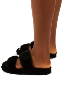Public Desire Teddi Fluffy Double Strap Slider Faux Fur Slipper | Women Slippers