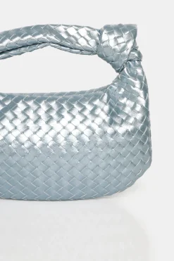 Public Desire The Blame Metallic Iridescent Woven Pu Knot Detail Mini Grab Bag | Women Mini Bags