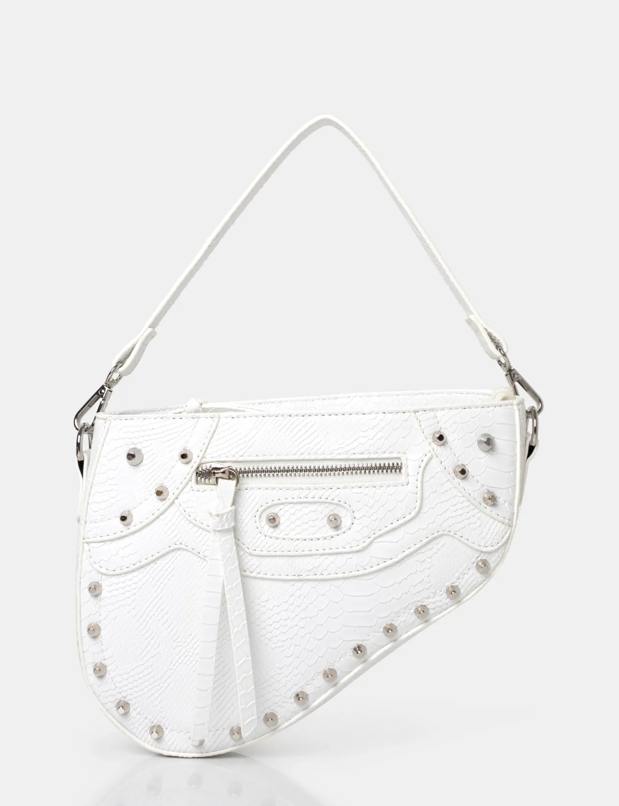 Public Desire The Fox Croc Studded Saddle Shoulder Bag | Women Crossbody And Shoulder Bags