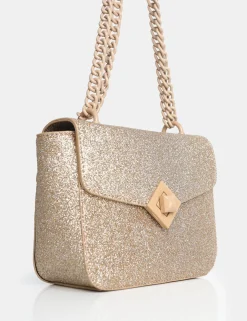 Public Desire The Pixie Glitter Bag Chain Detail Shoulder Bag | Women Evening Bags