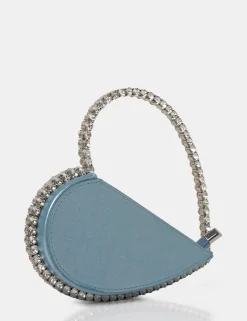 Public Desire The Zee Ice Blue Metallic Diamante Love Heart Grab Bag | Women Diamante Bags