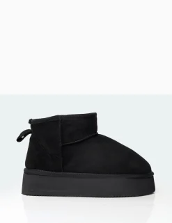 Public Desire Theo Black Faux Suede Ultra Mini Ankle Platform Boots | Women Ultra Mini Boots