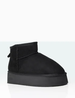 Public Desire Theo Black Faux Suede Ultra Mini Ankle Platform Boots | Women Ultra Mini Boots