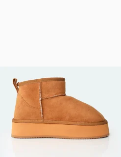 Public Desire Theo Chestnut Brown Faux Suede Ultra Mini Ankle Platform Boots | Women Ultra Mini Boots