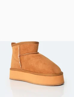 Public Desire Theo Chestnut Brown Faux Suede Ultra Mini Ankle Platform Boots | Women Ultra Mini Boots