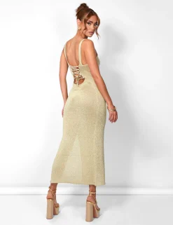 Public Desire Tie Back Metallic Midaxi Dress | Women Dresses
