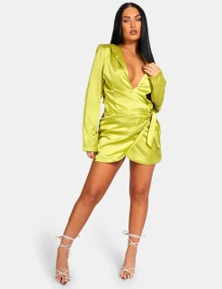 Public Desire Tie Waist Satin Blazer Dress | Women Dresses