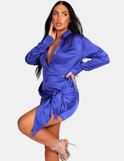 Public Desire Tie Waist Satin Shirt Dress | Women Dresses
