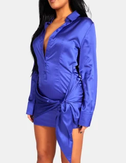 Public Desire Tie Waist Satin Shirt Dress | Women Dresses
